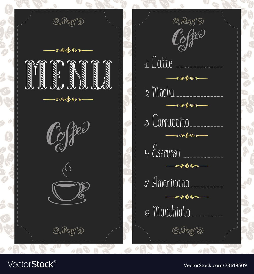 Coffee menu card for different types