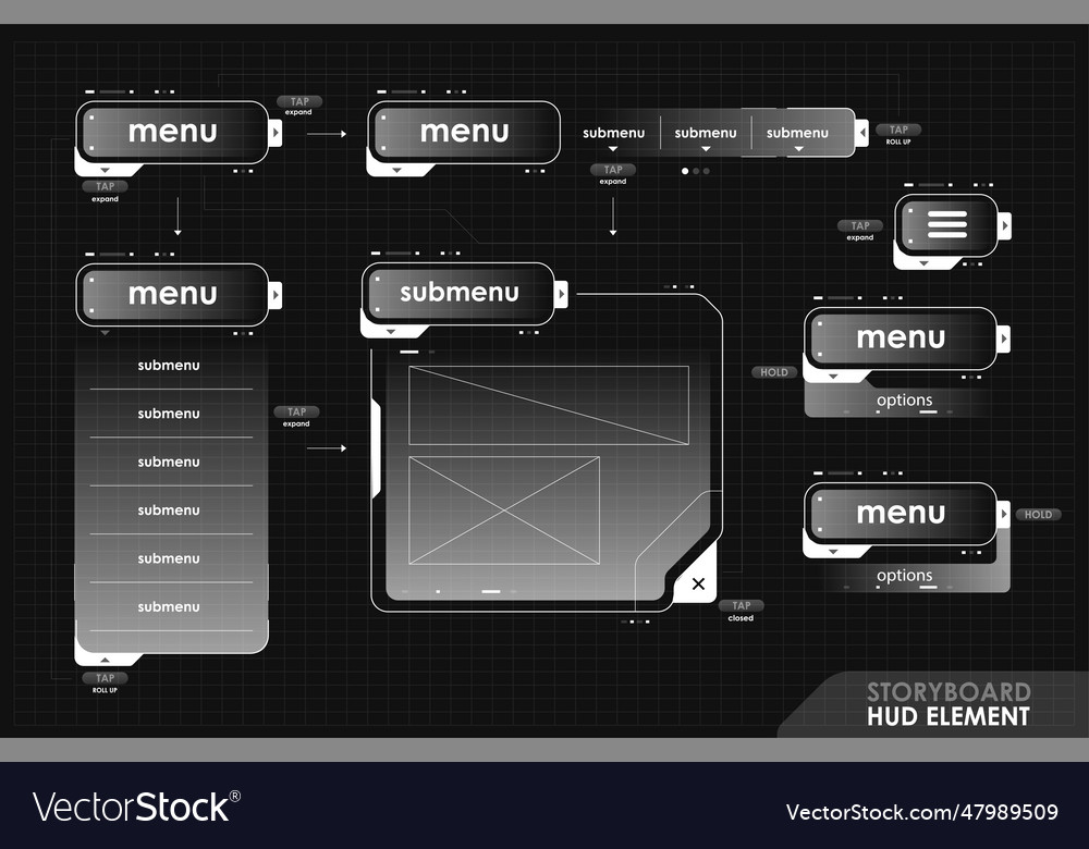 Futuristic hud frames for ui interface storyboard vector image Futuristic hud frames for ui interface storyboard