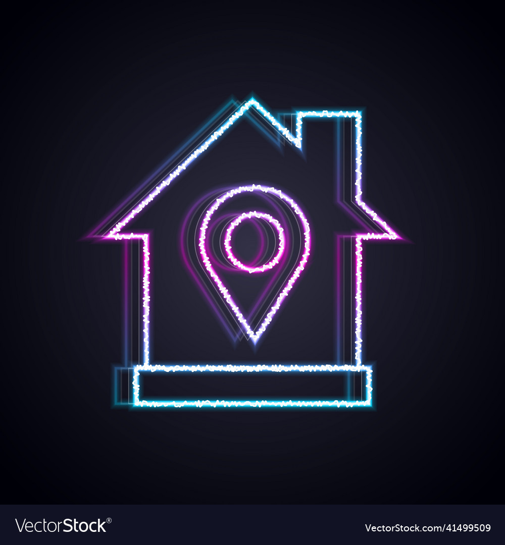 Glowing neon line map pointer with house icon vector image Glowing neon line map pointer with house icon