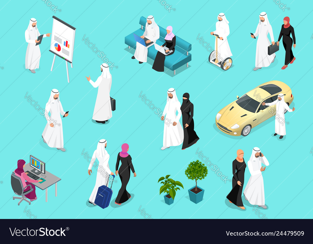 Isometric saudi businessmens arab man and woman Vector Image