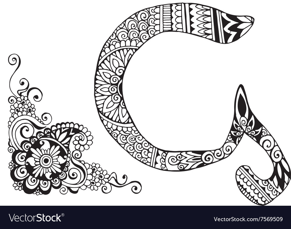 Letter G Decorated In The Style Of Mehndi Vector Image