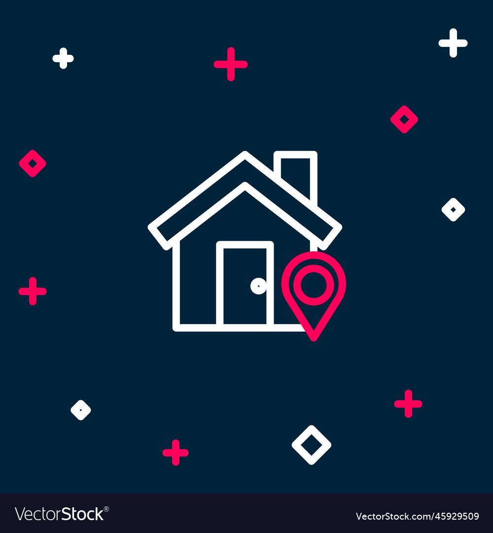 Line map pointer with house icon isolated on blue vector image Line map pointer with house icon isolated on blue