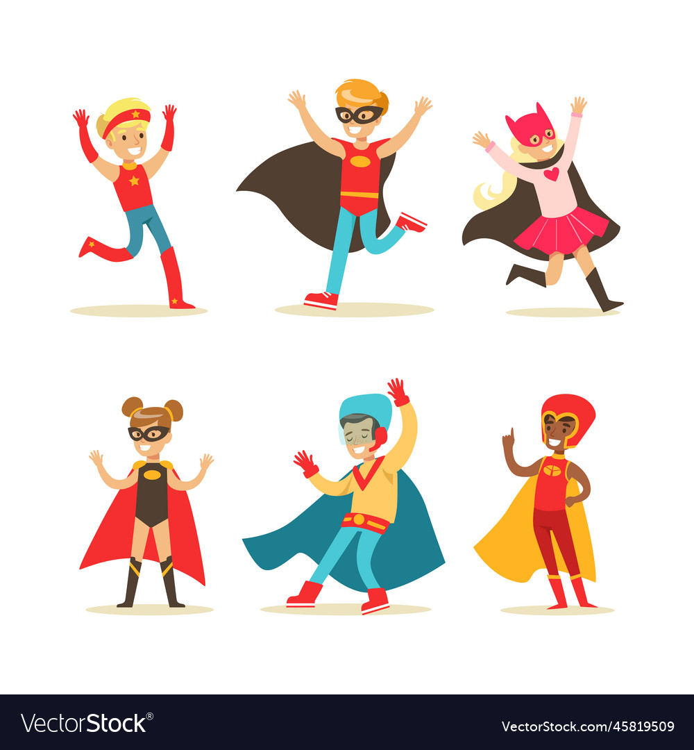 Little girl and boy wearing costume of superhero Vector Image