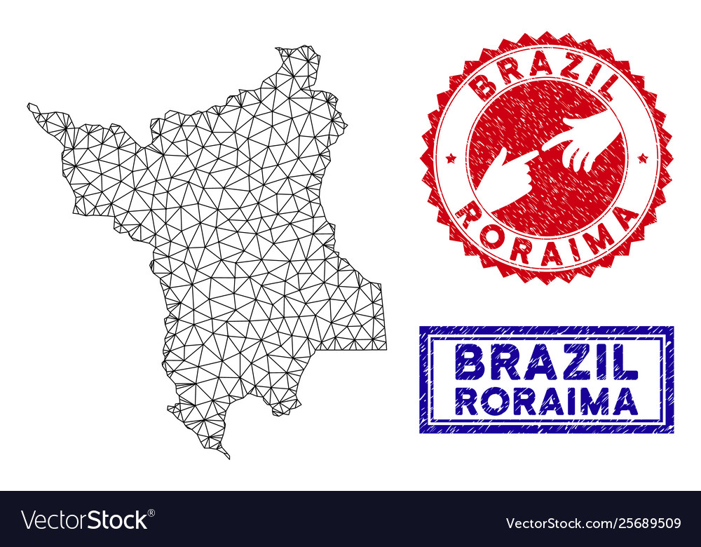 Polygonal 2d roraima state map and grunge stamps