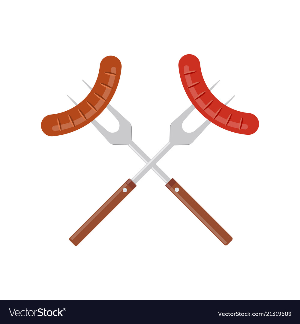 Sausage on barbecue fork grilled