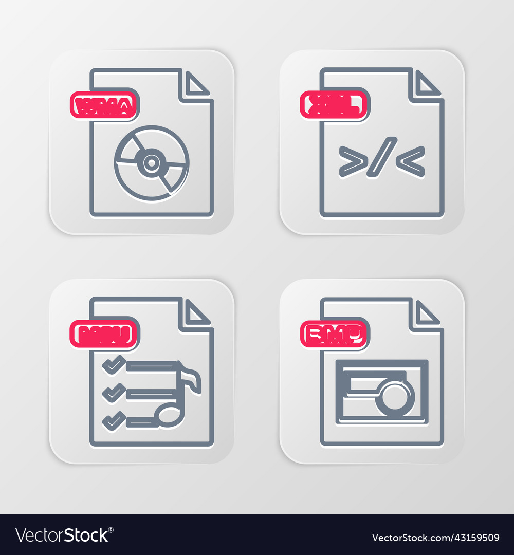 Set line bmp file document m3u xsl and wma icon Vector Image Set line bmp file document m3u xsl and wma icon