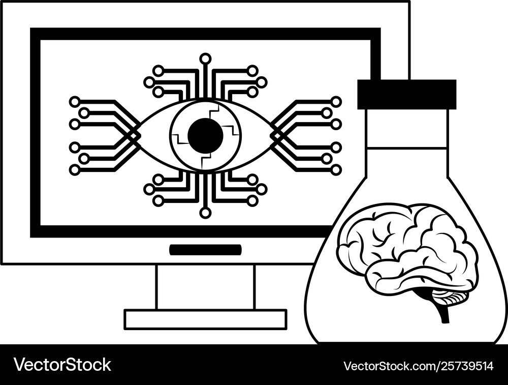 Künstliche Intelligenz Icons Konzept Cartoon Vektorbild