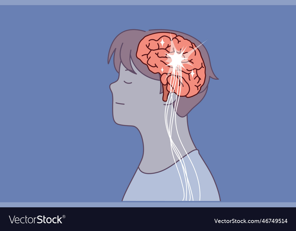 Brain and neural connection lines in head man