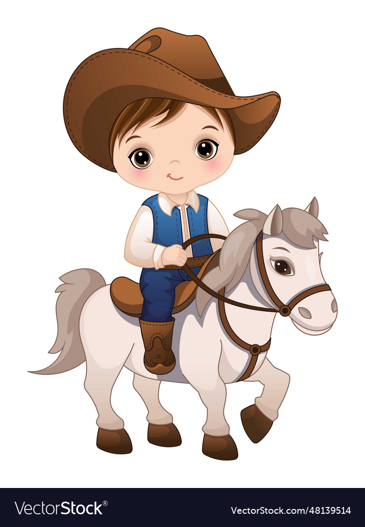 Cute cowboy riding horse Royalty Free Vector Image