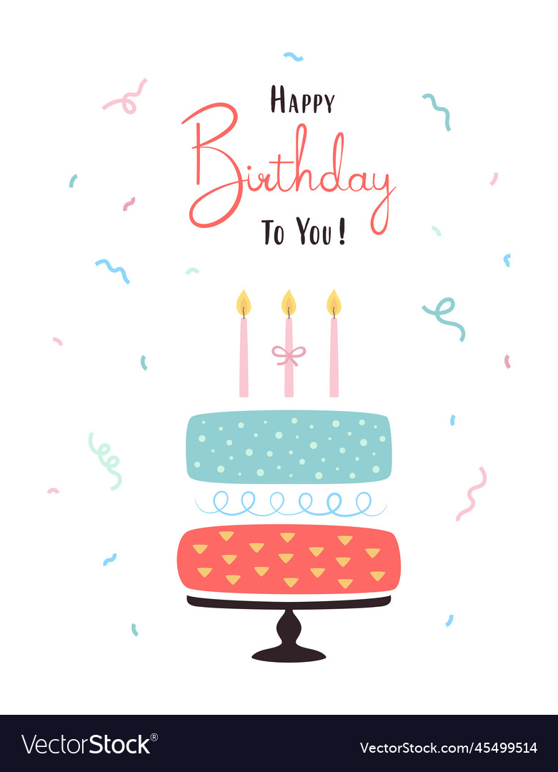 Happy birthday card of cartoon cake with candles