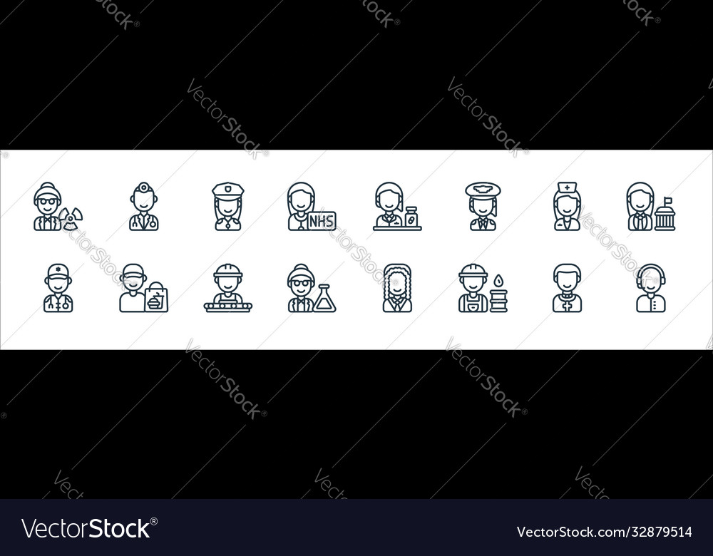 Key workers line icons linear set quality