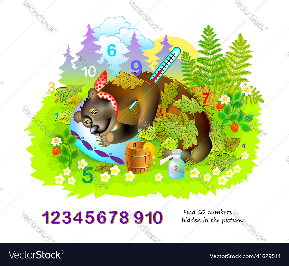 Logic puzzle game for kids find 10 numbers hidden vector image Logic puzzle game for kids find 10 numbers hidden