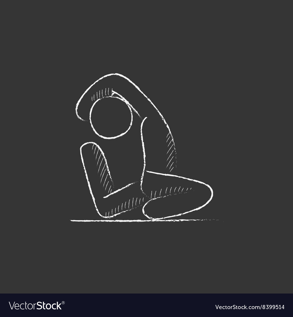 Man practicing yoga drawn in chalk icon