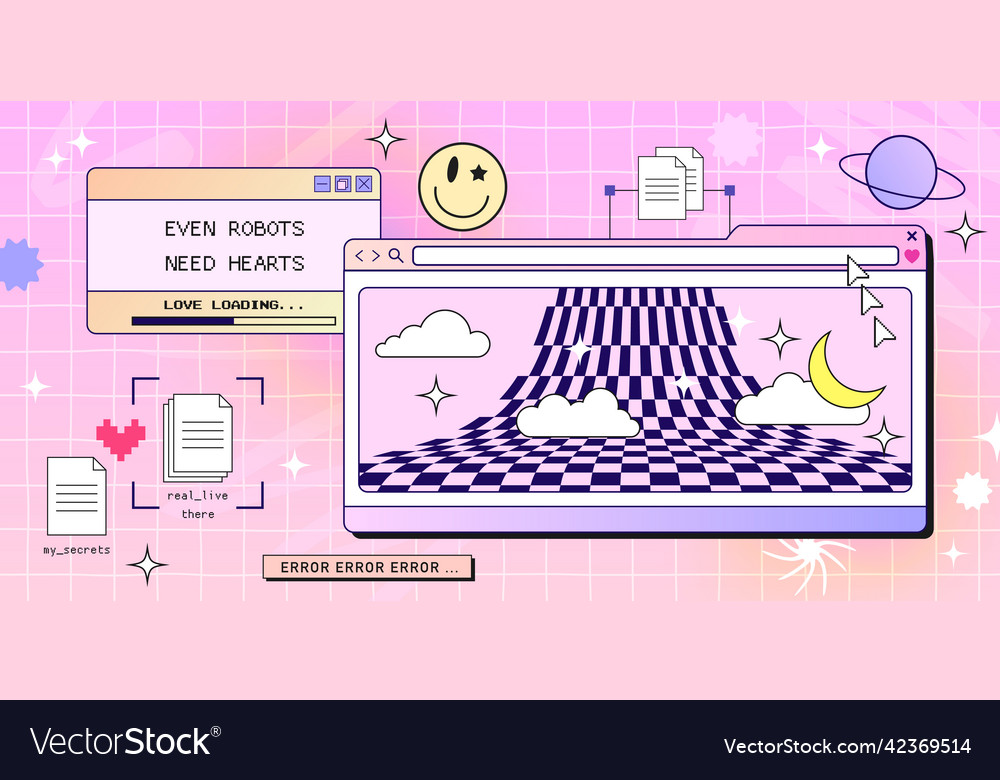 Retro browser computer window in 90s vaporwave Vector Image