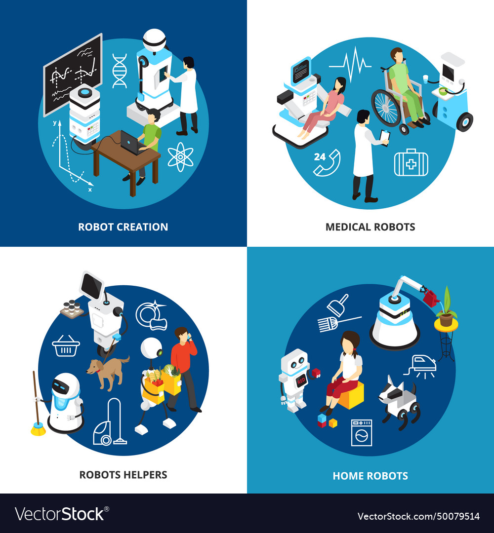 Robots isometric design concept Vector Image Robots isometric design concept