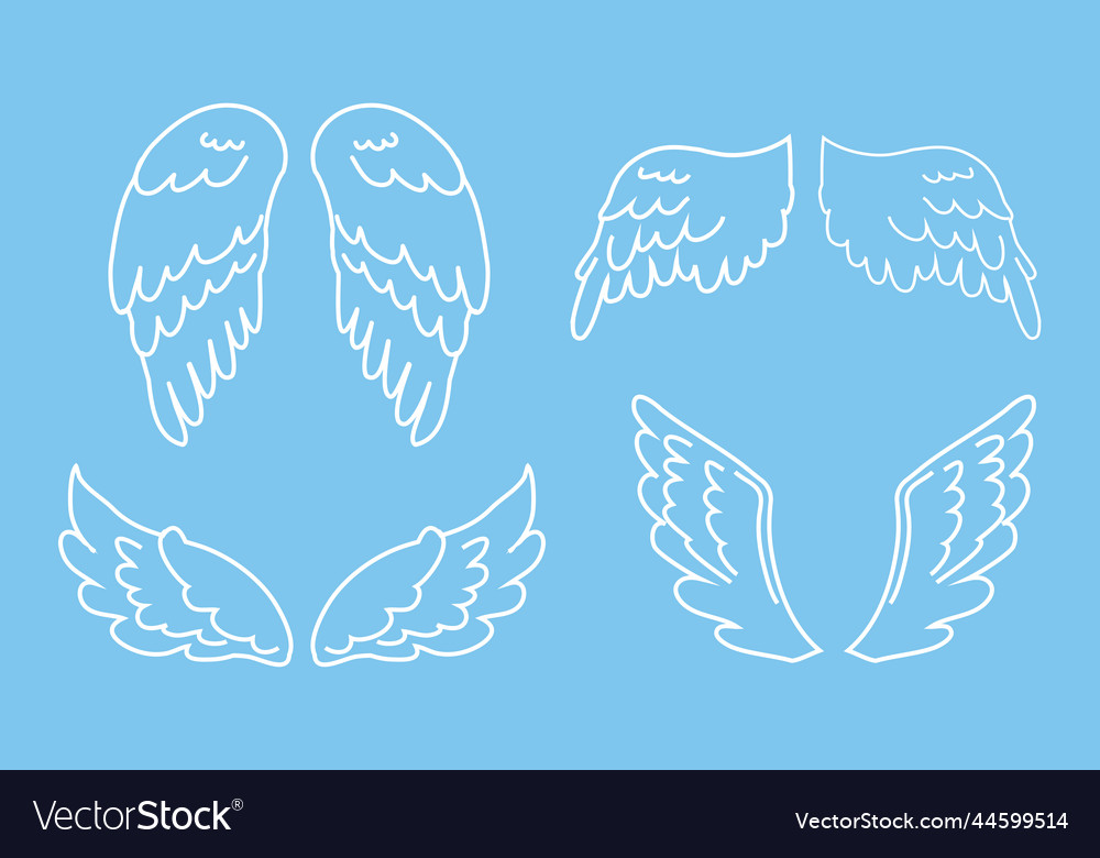 Set angel wings outline white color in cartoon Vector Image Set angel wings outline white color in cartoon Vector Image