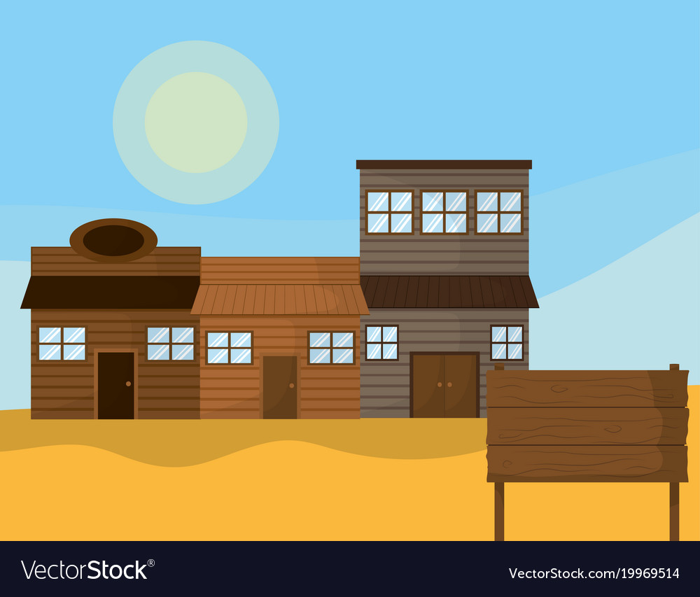 Western town with wooden houses Royalty Free Vector Image