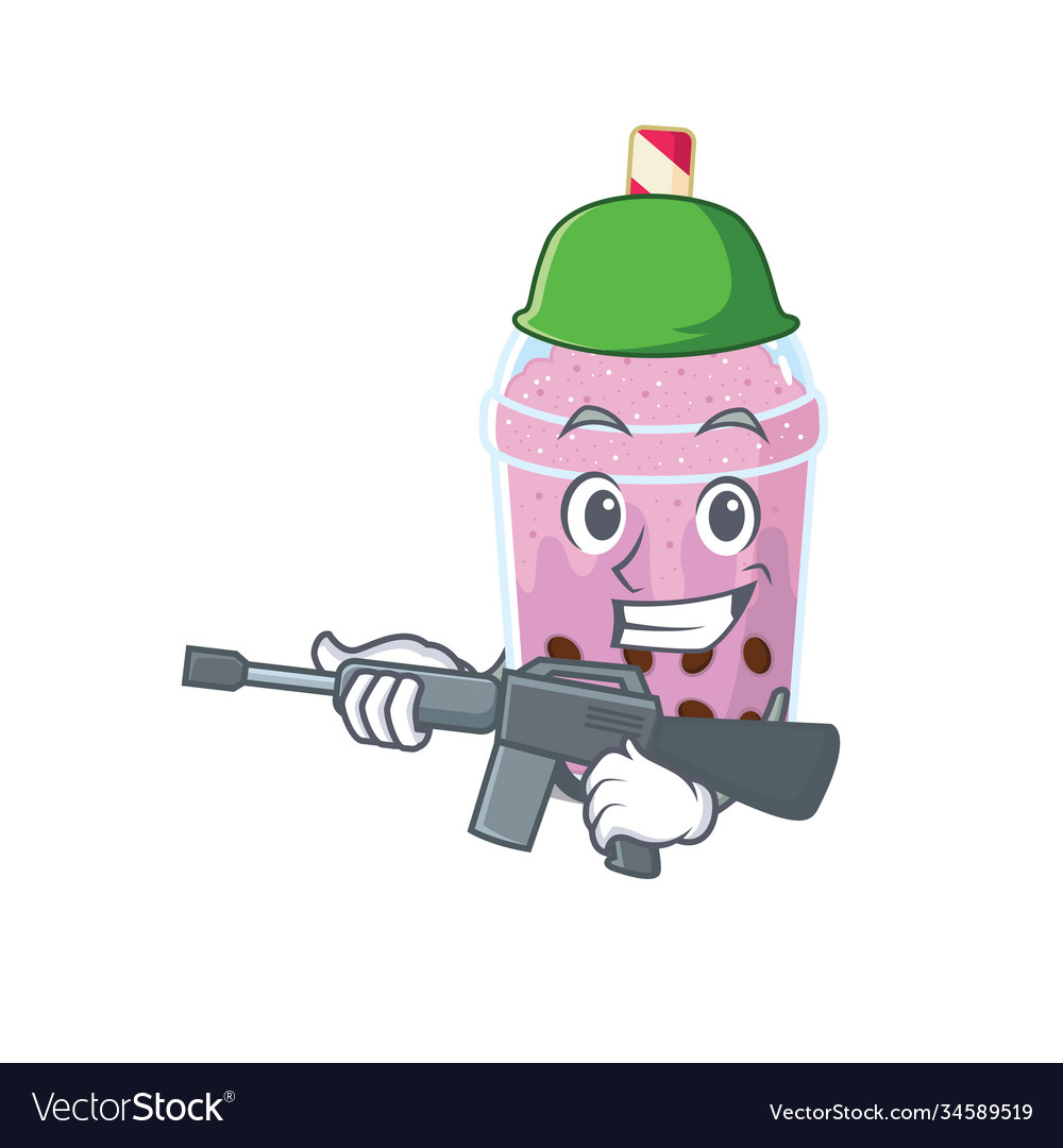 A cartoon picture taro bubble tea in army