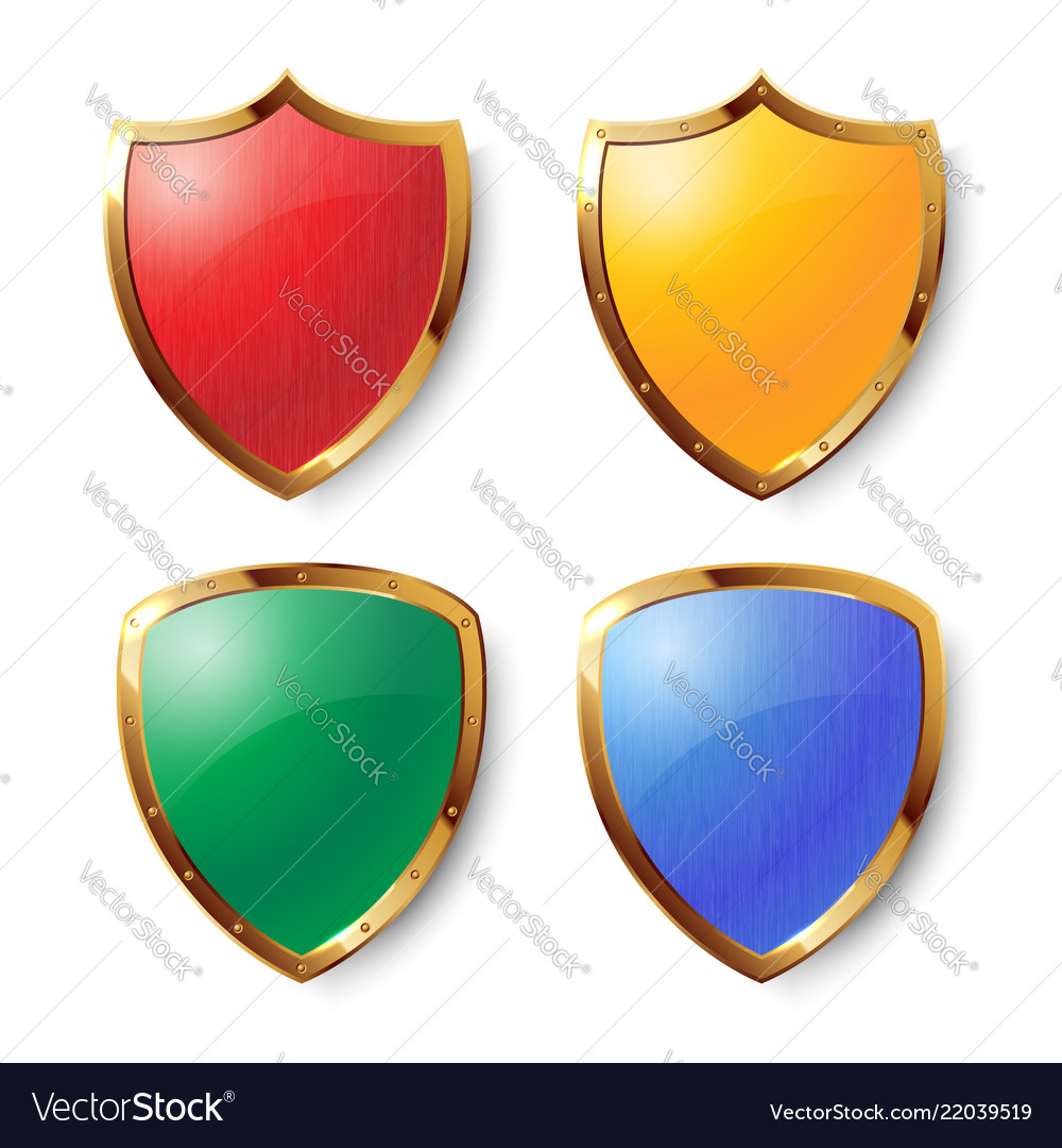 Collection of colorful shields with golden frames Vector Image