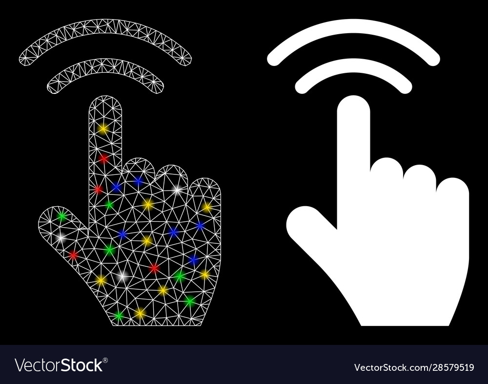 Flare mesh network finger click icon with vector image Flare mesh network finger click icon with