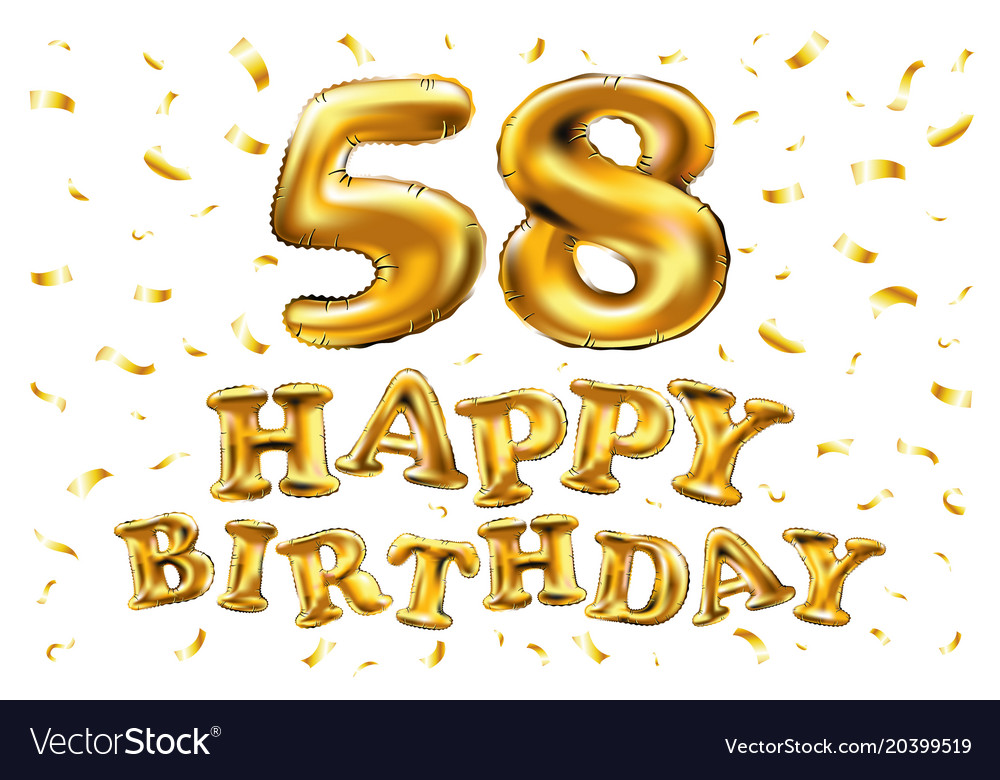 Happy birthday 58th celebration gold balloons Vector Image