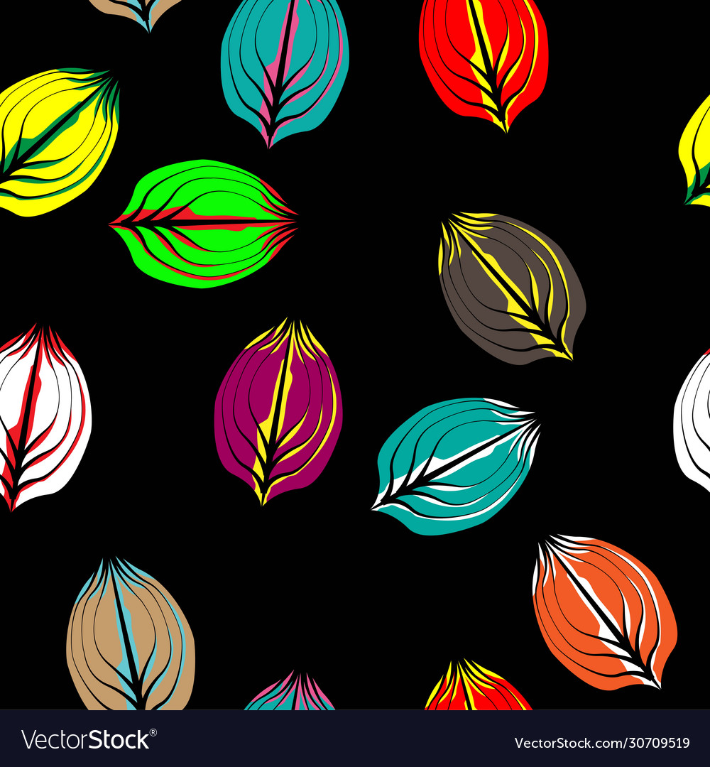 Seamless pattern leaf shell black background vector image Seamless pattern leaf shell black background