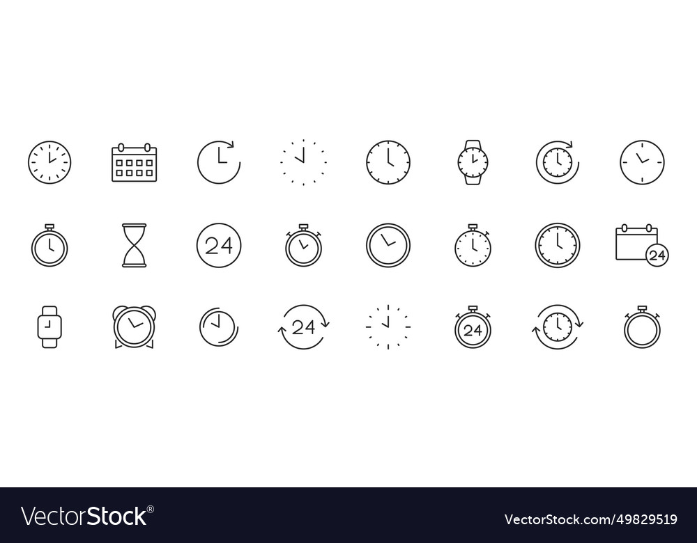 Set of 24 time and clock web icons in line style