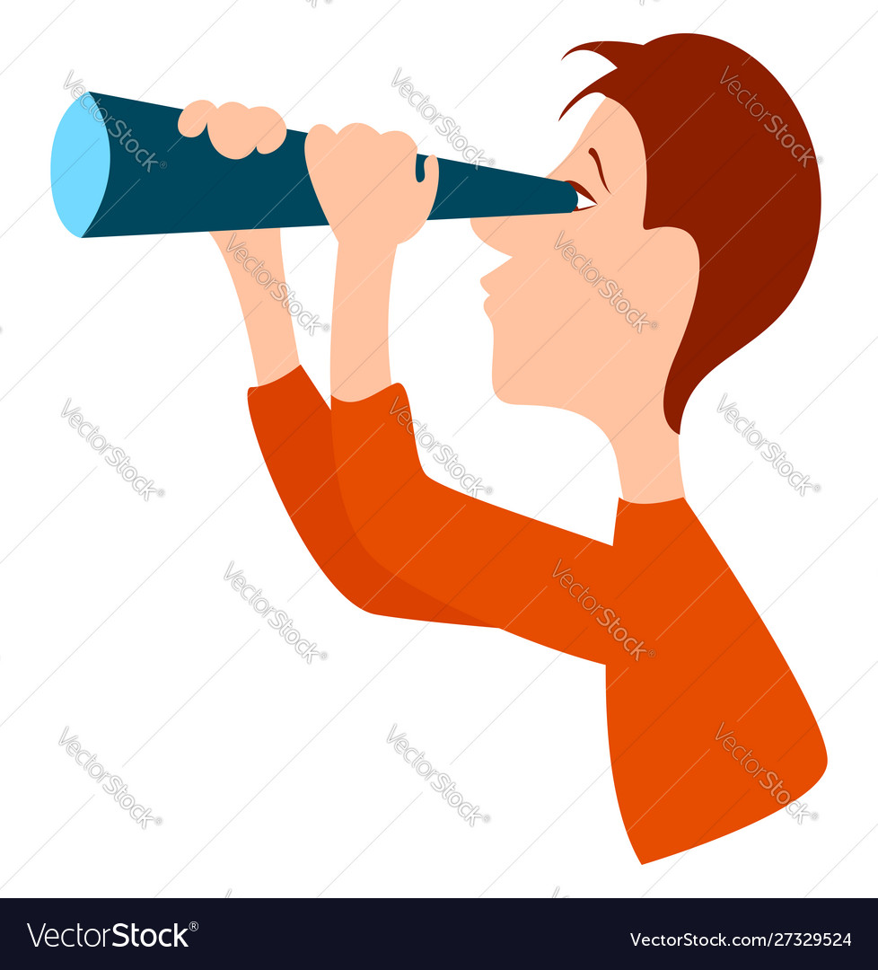 Boy with telescope on white background