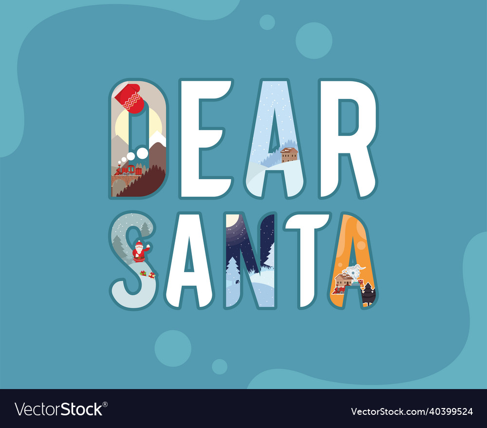 Dear santa lettering postcard