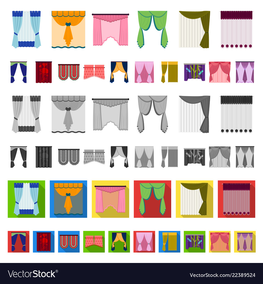 Different kinds curtains cartoon icons in set Vector Image