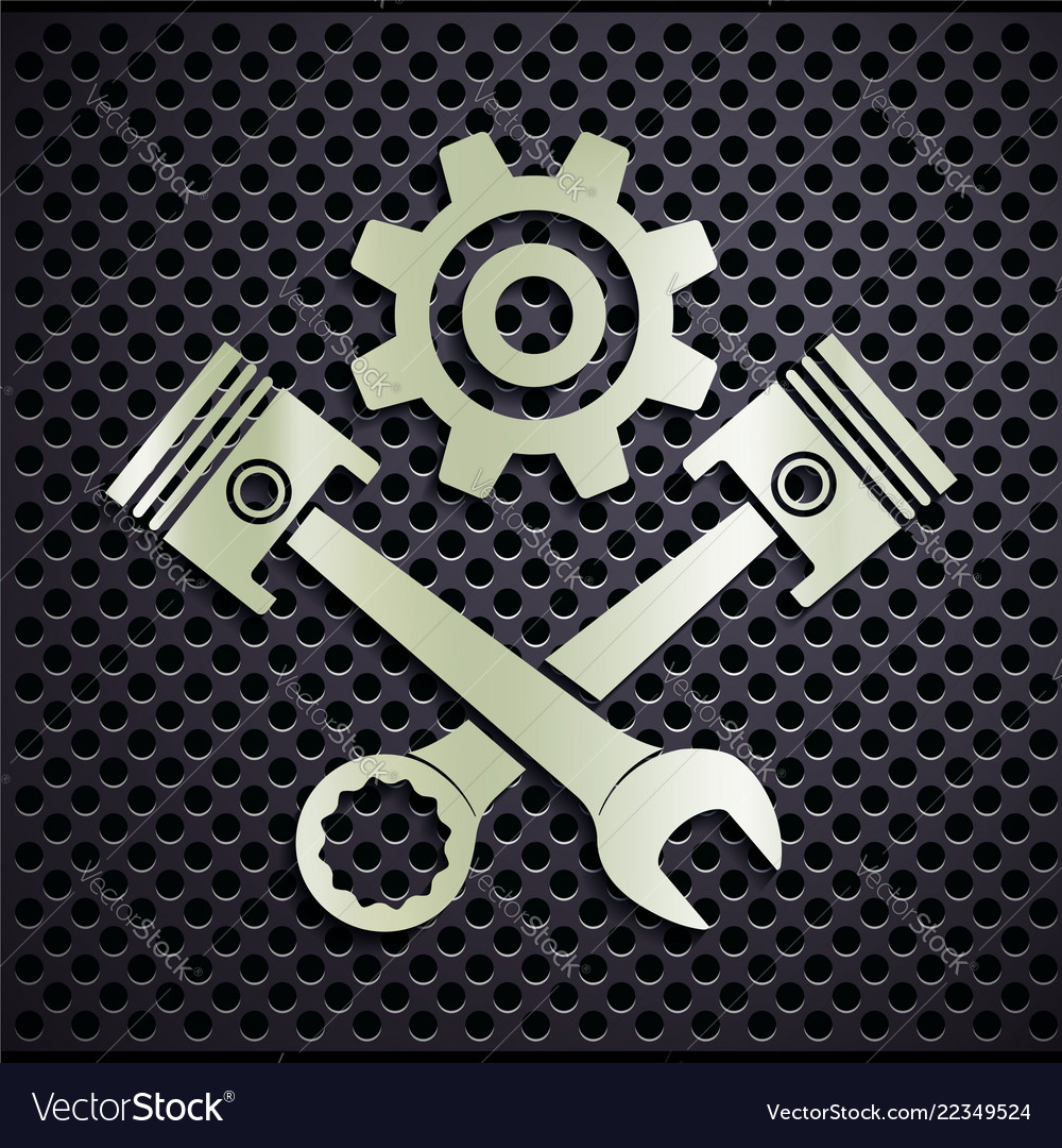 Metal emblem engine with plungers and a wrench Vector Image