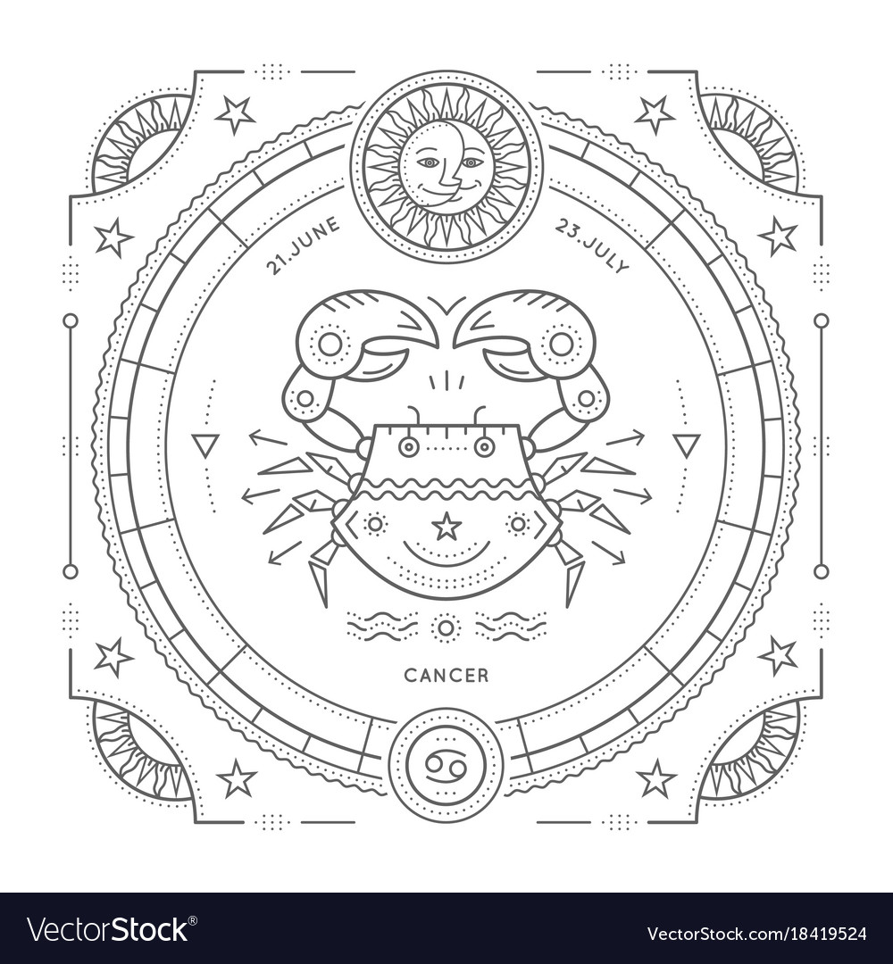 Retro Cancer Zodiac Line Art