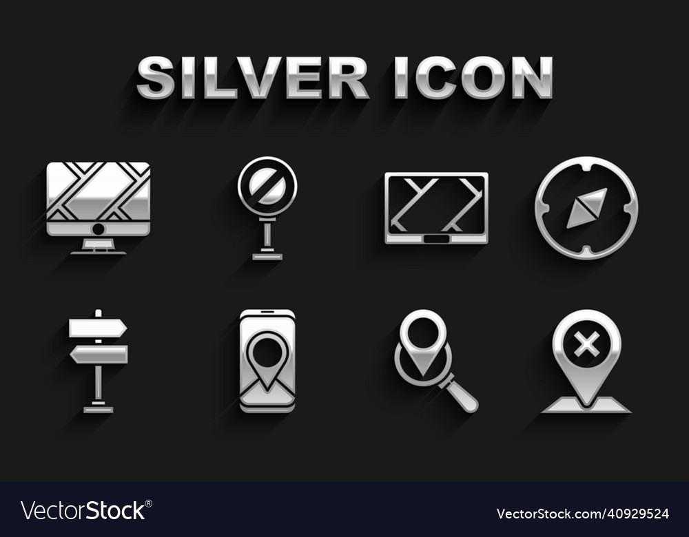 Set city map navigation compass location search vector image Set city map navigation compass location search