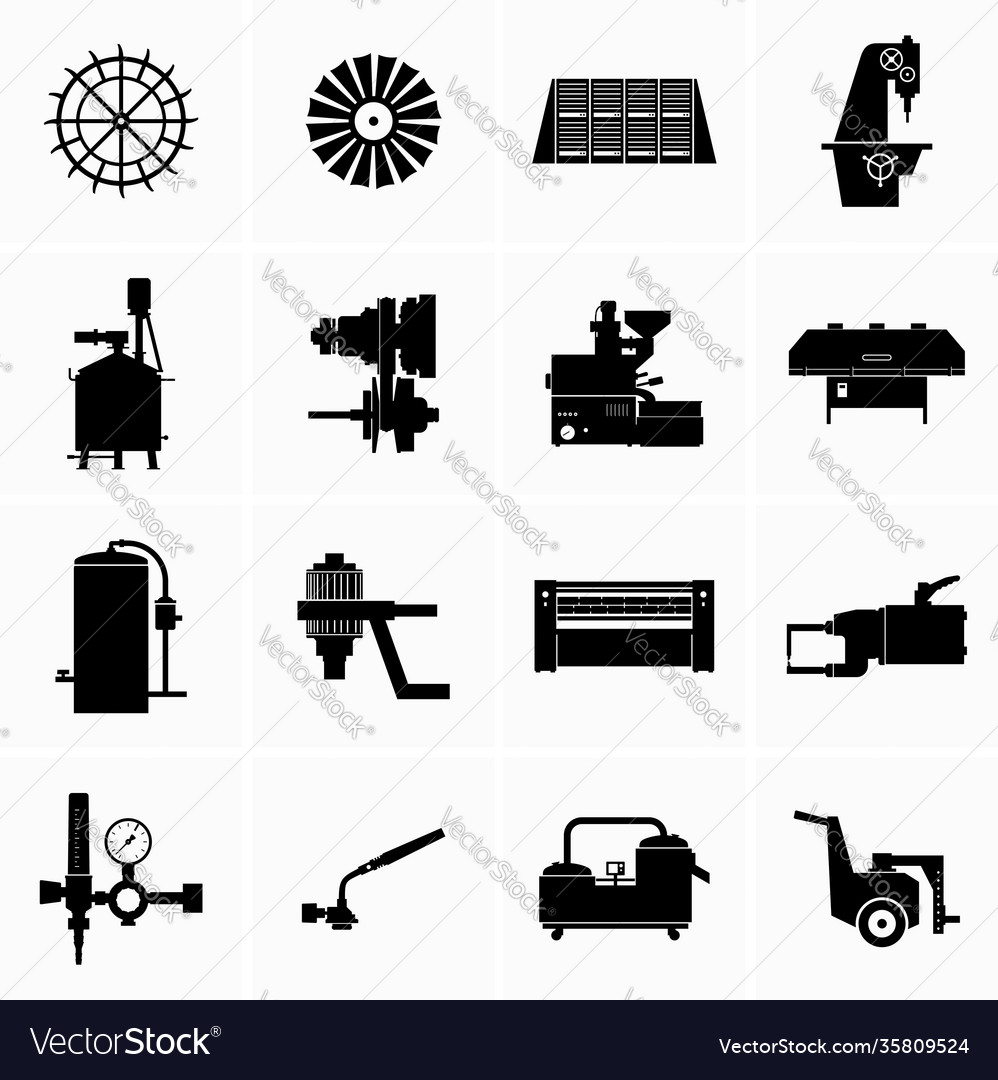 Set industrial technics mechanisms equipment Vector Image