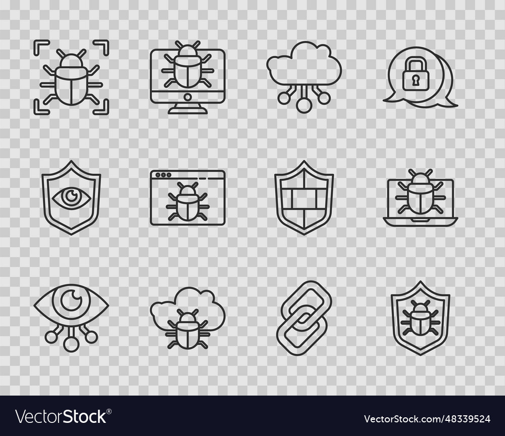 Set line eye scan system bug internet of things vector image Set line eye scan system bug internet of things