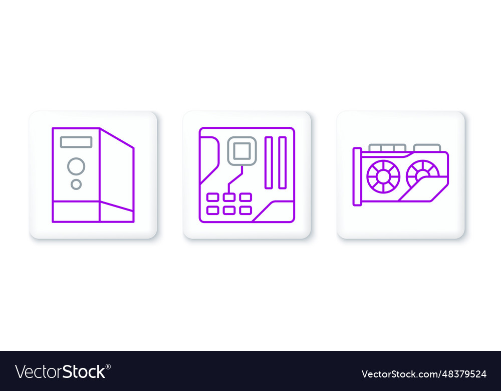 Set line video graphic card case of computer