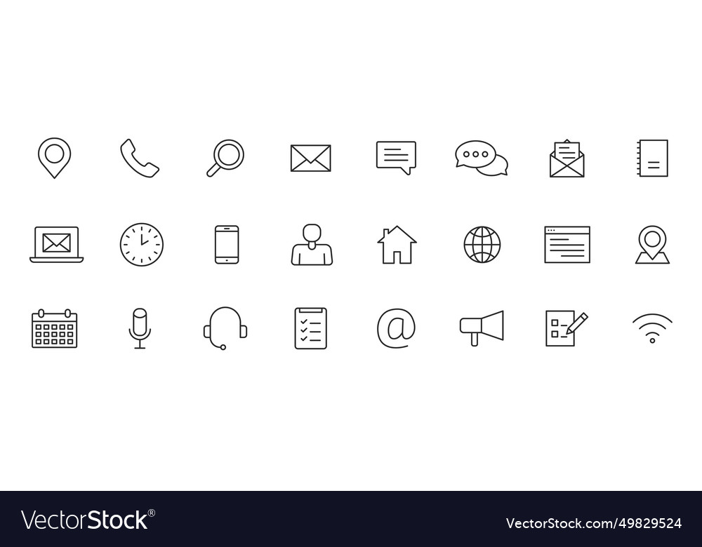 Set of 24 contact us web icons in line style vector image Set of 24 contact us web icons in line style