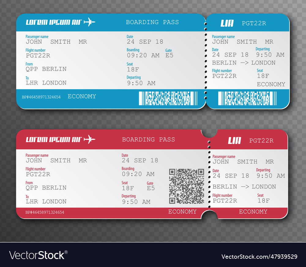 Airline boarding pass ticket tear-off element set Vector Image