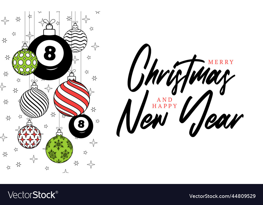 Billiard christmas greeting card in trendy line