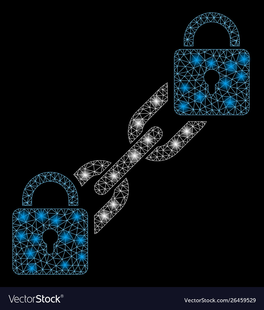 Glossy mesh 2d lock blockchain with light spots vector image Glossy mesh 2d lock blockchain with light spots