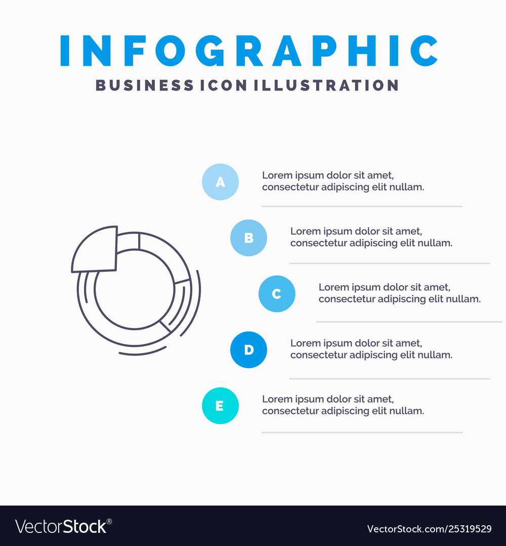 Graph circle pie chart line icon with 5 steps