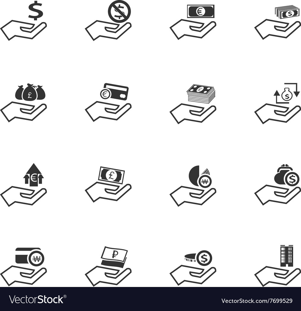 Hand and money icons set