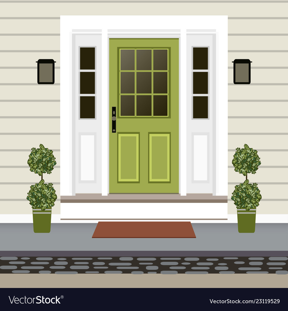 House door front with doorstep and steps porch Vector Image