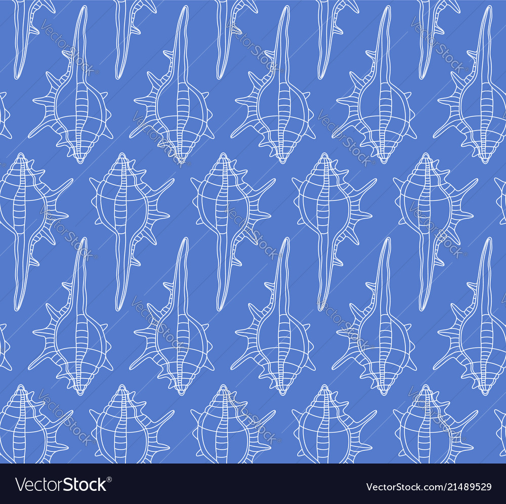 Seamless pattern with seashells on blue background vector image Seamless pattern with seashells on blue background