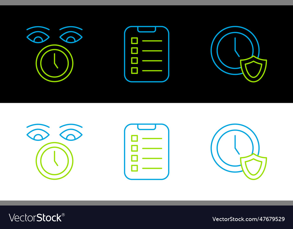 Set line clock with shield and to do list vector image Set line clock with shield and to do list