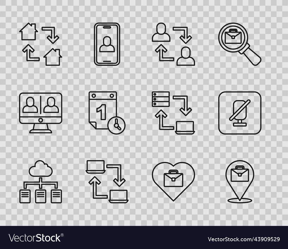 Set line online working project team base time Vector Image Set line online working project team base time