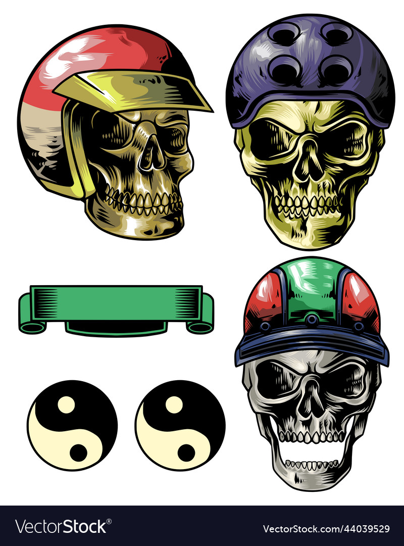 Skull helmet set with ribbon and object