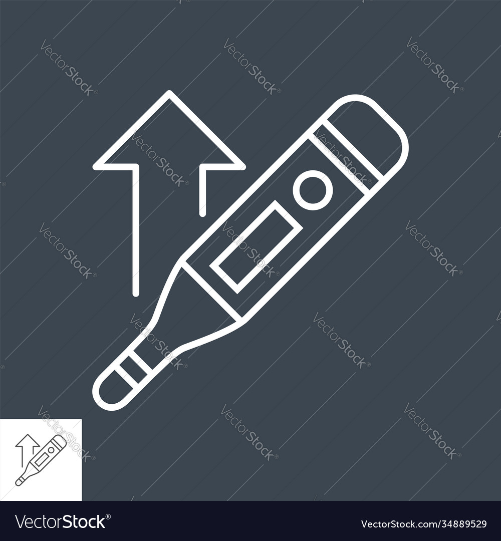 Thermometer with high temperature line icon vector image Thermometer with high temperature line icon