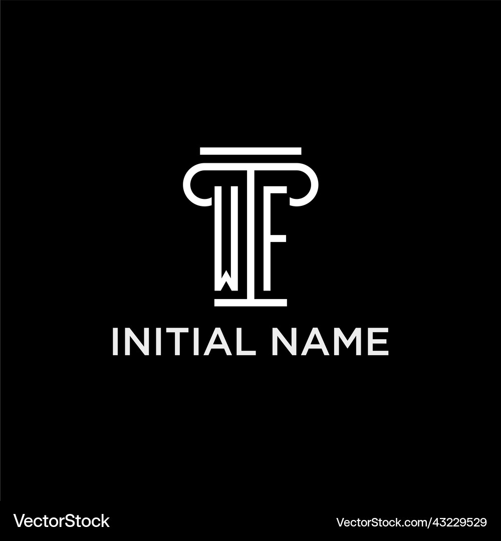 Wf monogram initial logo with pillar shape icon Vector Image