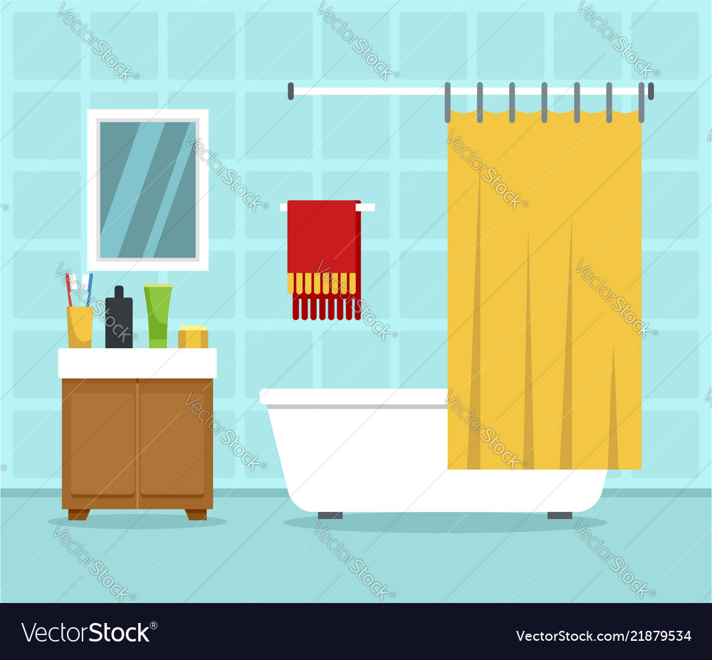 Bathroom interior concept background flat style Vector Image Bathroom interior concept background flat style Vector Image